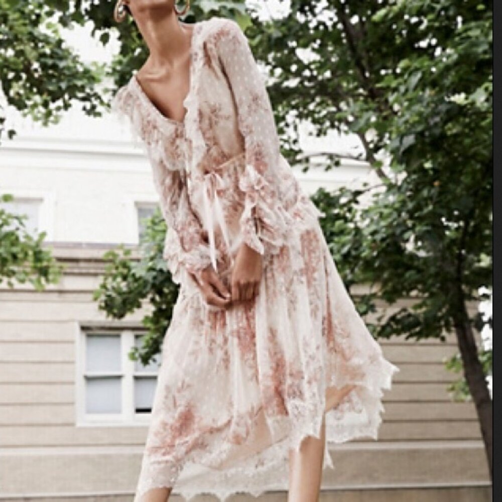 🌸 Free People Eliza Dress | Romantic Tiered Floral Chiffon & Lace | Size M